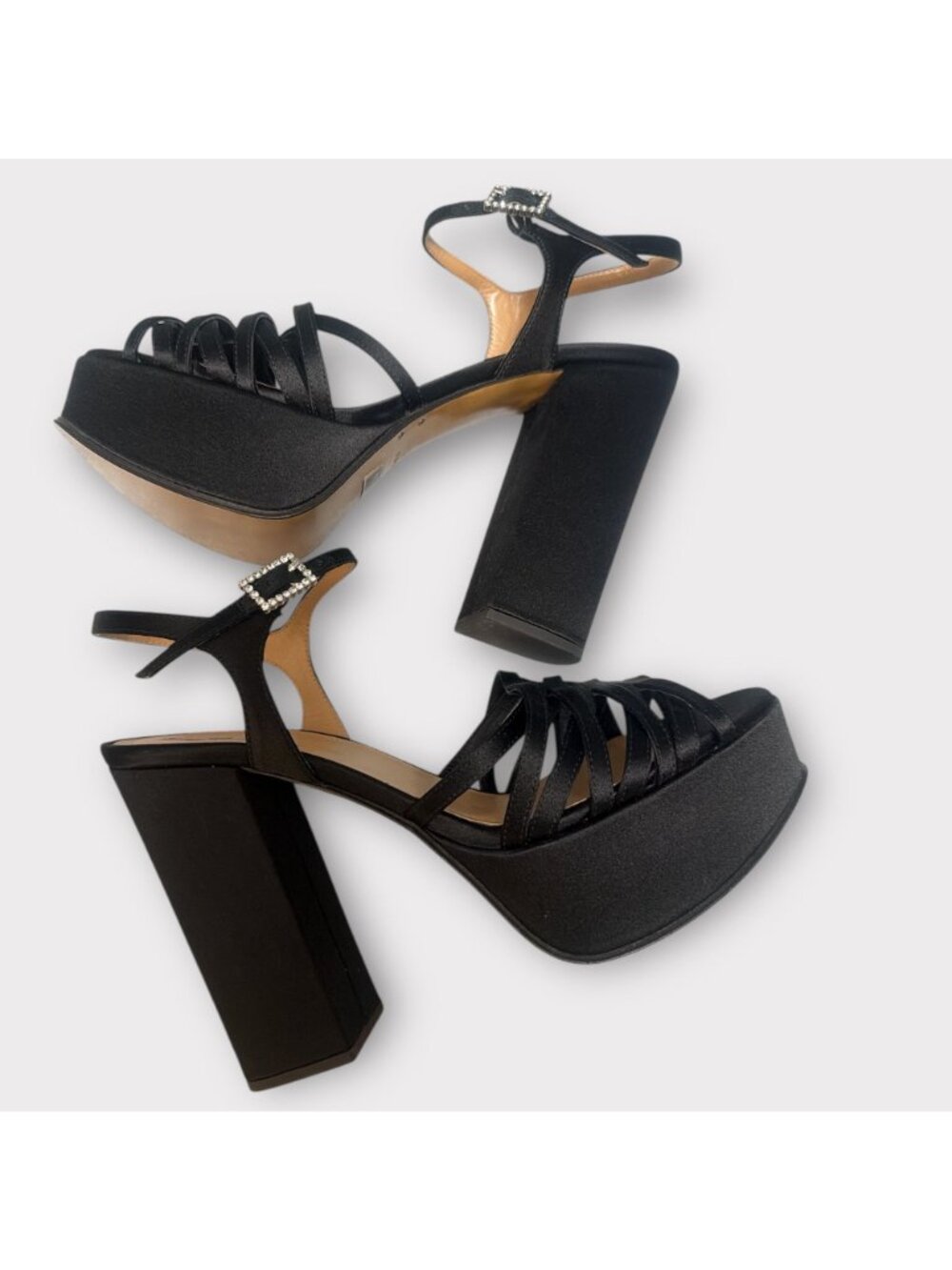 Marc Jacobs The Gram Sandal Women 8.5 Black Satin Crystal Formal Heel Platform - Picture 7 of 12